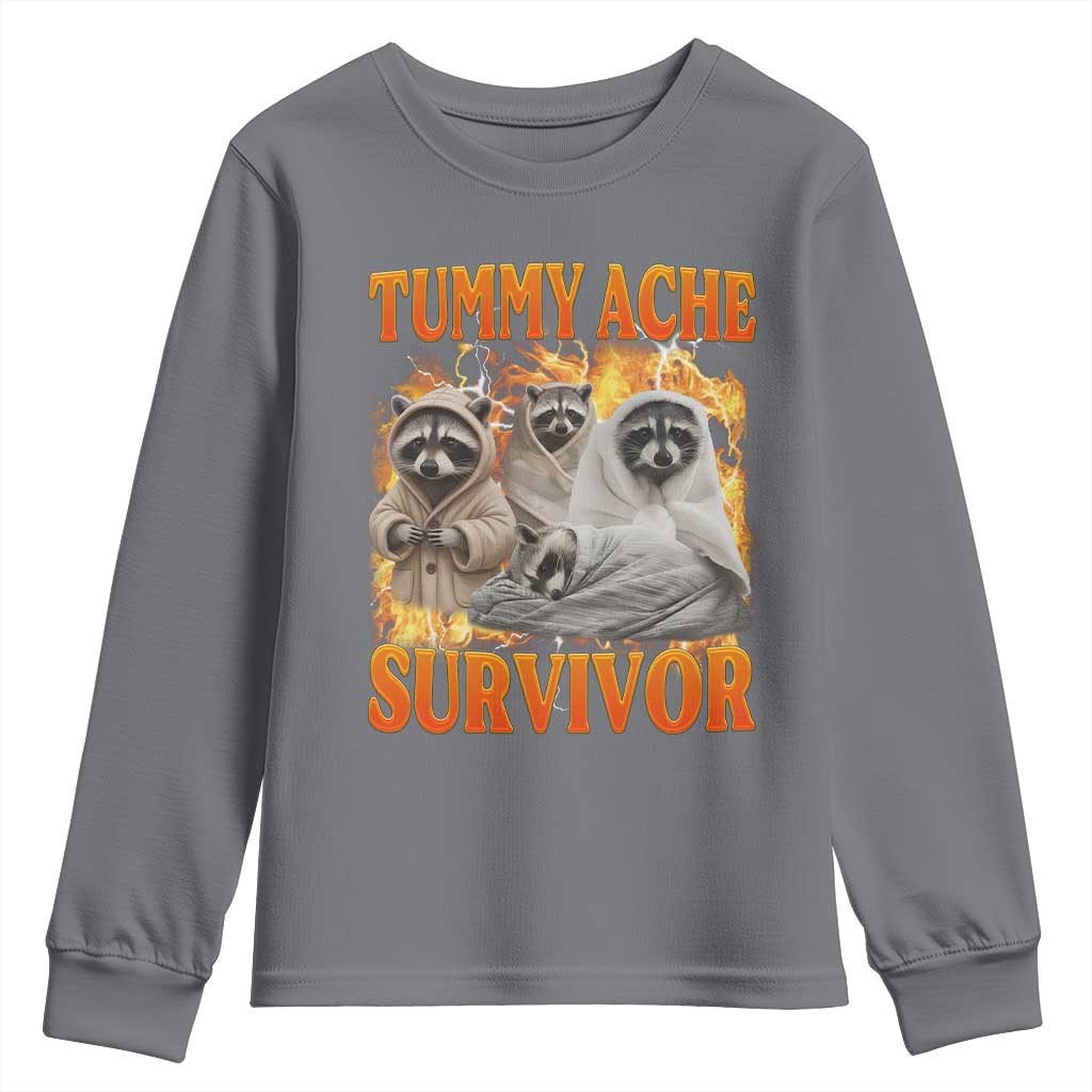 Tummy Ache Survivor Raccoon Meme Youth Sweatshirt TS10 Charcoal Print Your Wear