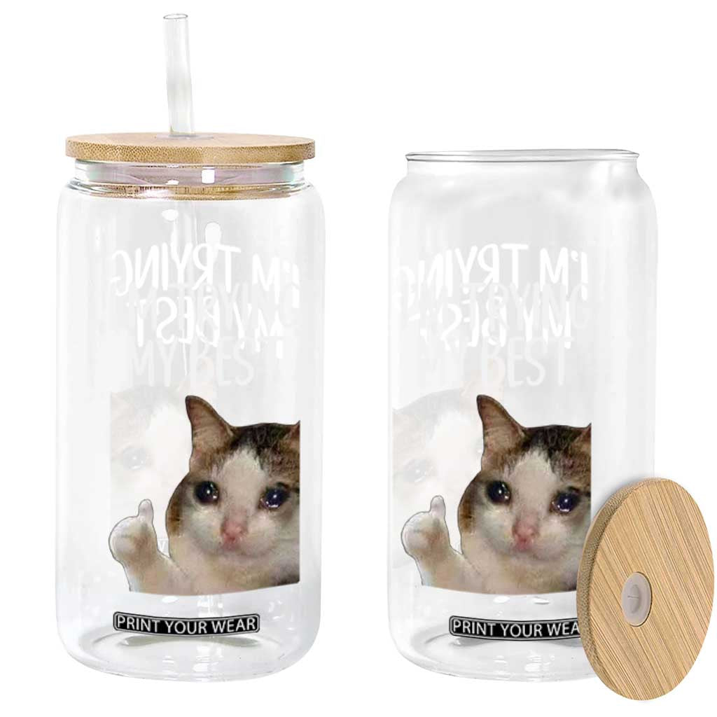 Im Trying My Best Funny Crying Cat Meme Glass Can TS10 Print Your Wear