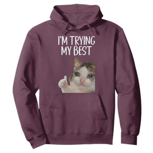 Im Trying My Best Funny Crying Cat Meme Hoodie TS10 Maroon Print Your Wear