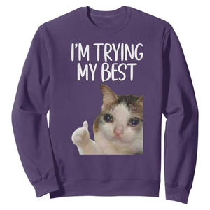 Im Trying My Best Funny Crying Cat Meme Sweatshirt TS10 Purple Print Your Wear