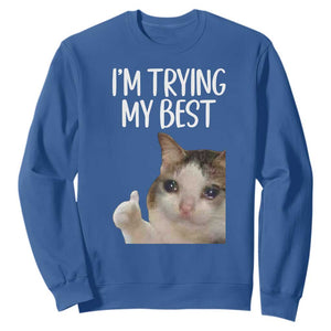 Im Trying My Best Funny Crying Cat Meme Sweatshirt TS10 Royal Blue Print Your Wear