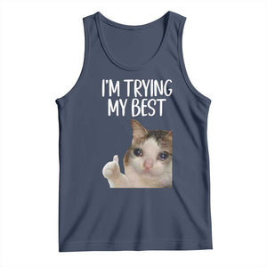 Im Trying My Best Funny Crying Cat Meme Tank Top TS10 Navy Print Your Wear