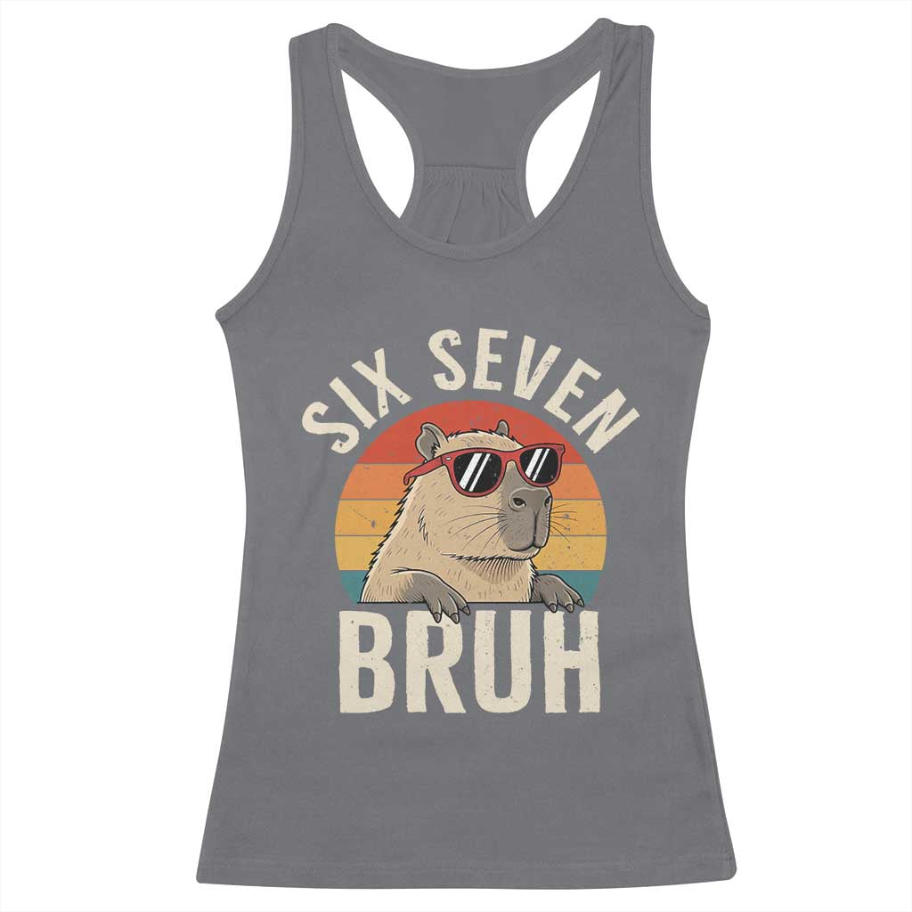 Six Seven Bruh 67 Meme Funny Capybara Racerback Tank Top TS10 Charcoal Print Your Wear