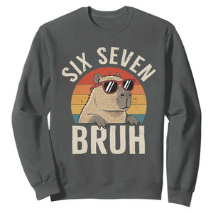 Six Seven Bruh 67 Meme Funny Capybara Sweatshirt TS10 Dark Heather Print Your Wear