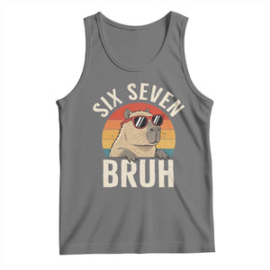 Six Seven Bruh 67 Meme Funny Capybara Tank Top TS10 Black Heather Print Your Wear