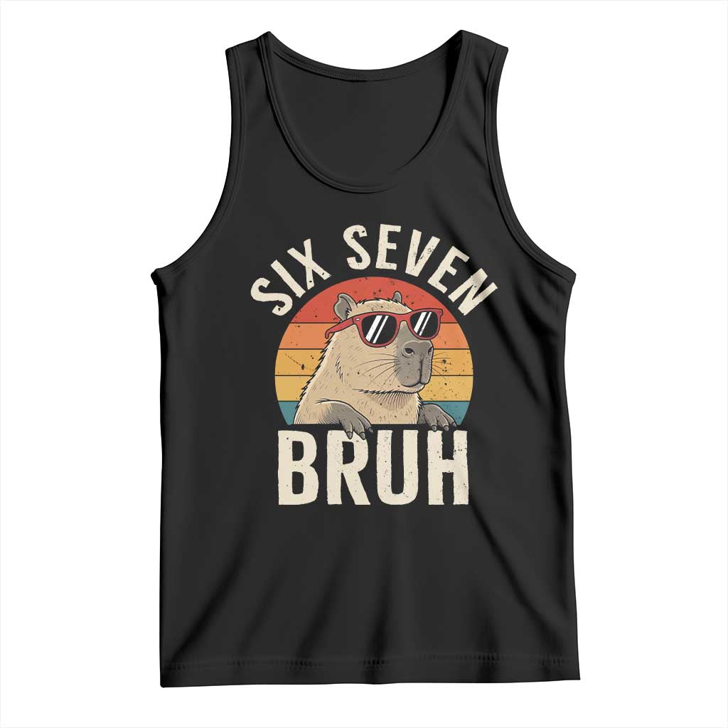 Six Seven Bruh 67 Meme Funny Capybara Tank Top TS10 Black Print Your Wear