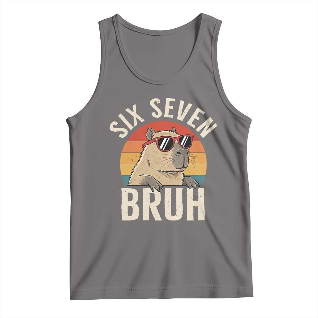 Six Seven Bruh 67 Meme Funny Capybara Tank Top TS10 Deep Heather Print Your Wear