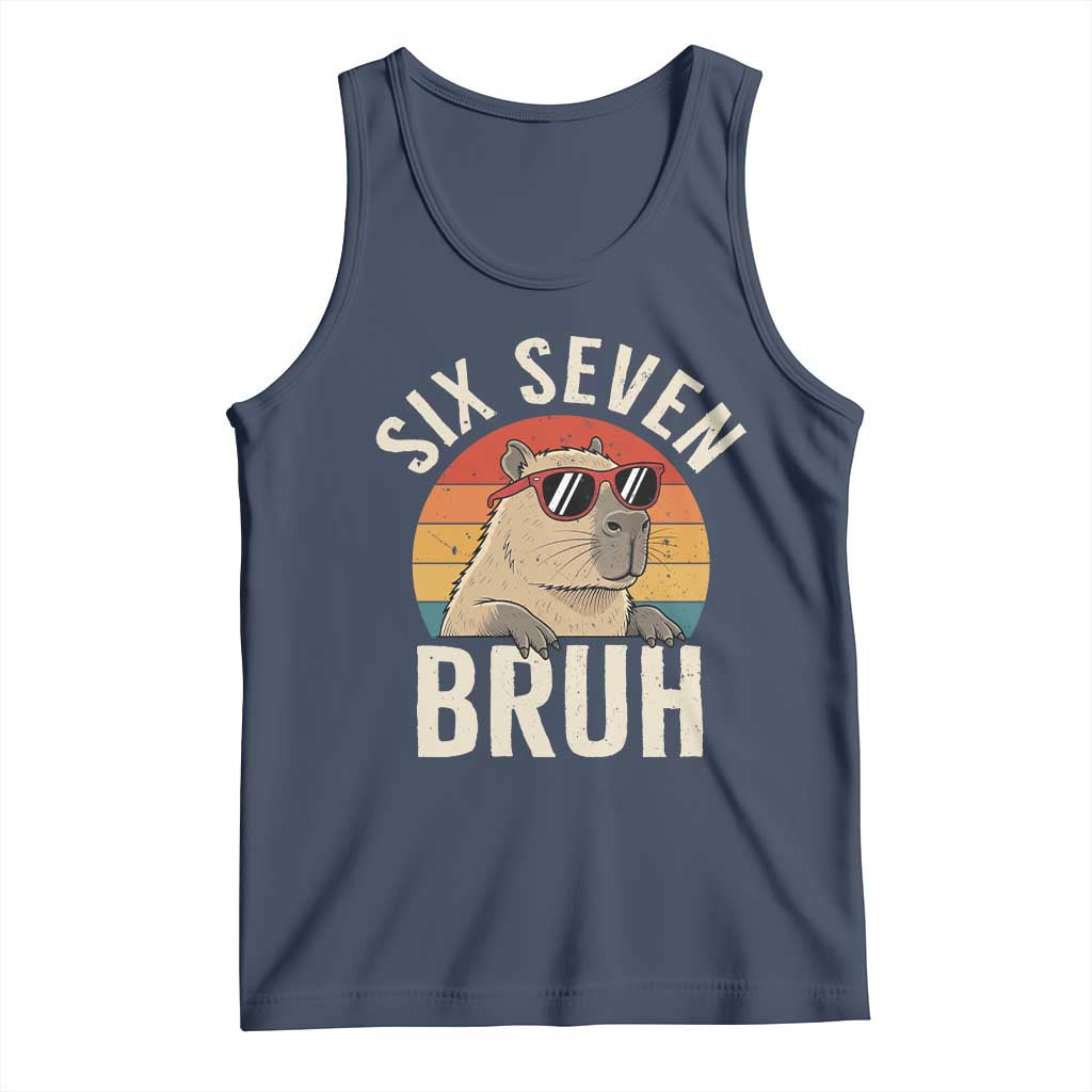 Six Seven Bruh 67 Meme Funny Capybara Tank Top TS10 Navy Print Your Wear