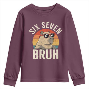 Six Seven Bruh 67 Meme Funny Capybara Youth Sweatshirt TS10 Maroon Print Your Wear