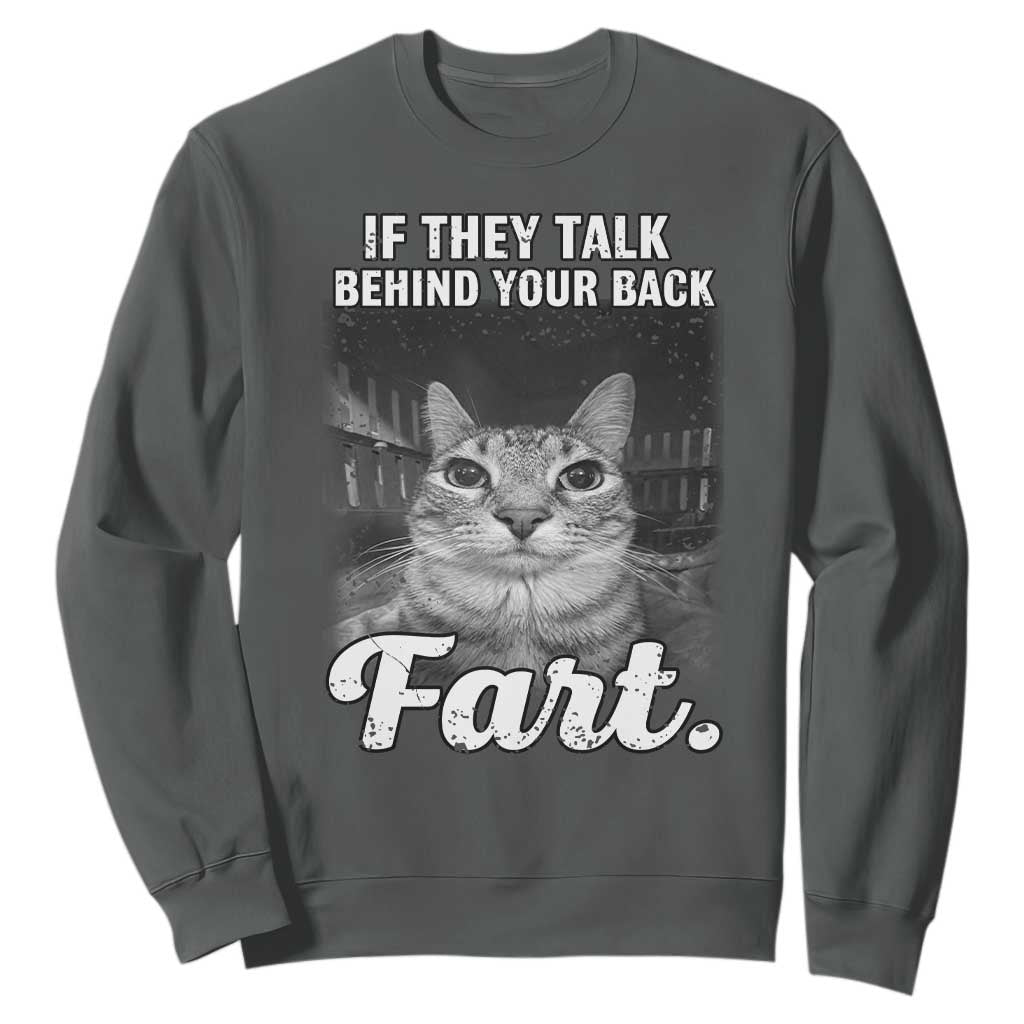 If They Talk Behind Your Back Fart Sweatshirt Cat Meme Funny Oddly Specific TS10 Dark Heather Print Your Wear
