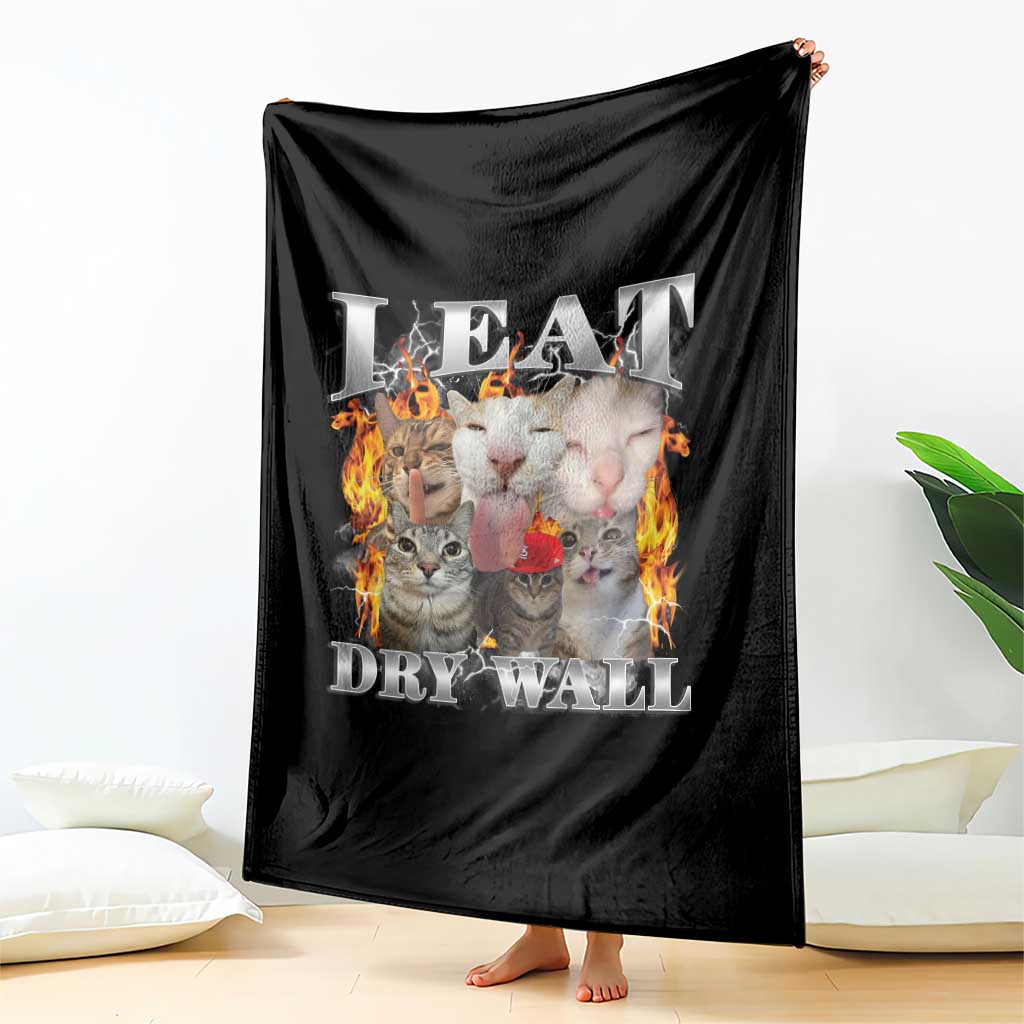 Funny Cat Meme Bootleg Graphic Throw Blanket I Eat Drywall Funny Weird Cursed Internet Memes TS10 Print Your Wear
