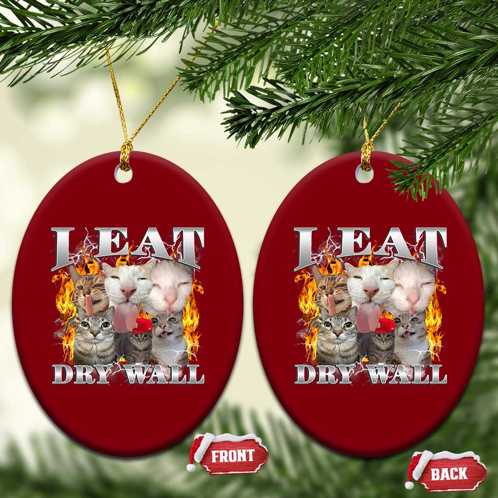 Funny Cat Meme Bootleg Graphic Ceramic Ornament I Eat Drywall Funny Weird Cursed Internet Memes TS10 Print Your Wear