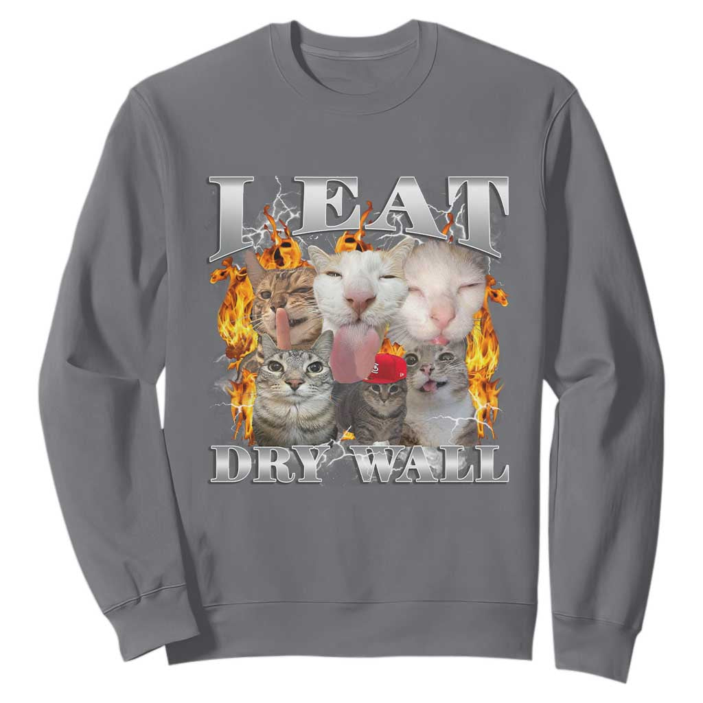 Funny Cat Meme Bootleg Graphic Sweatshirt I Eat Drywall Funny Weird Cursed Internet Memes TS10 Charcoal Print Your Wear