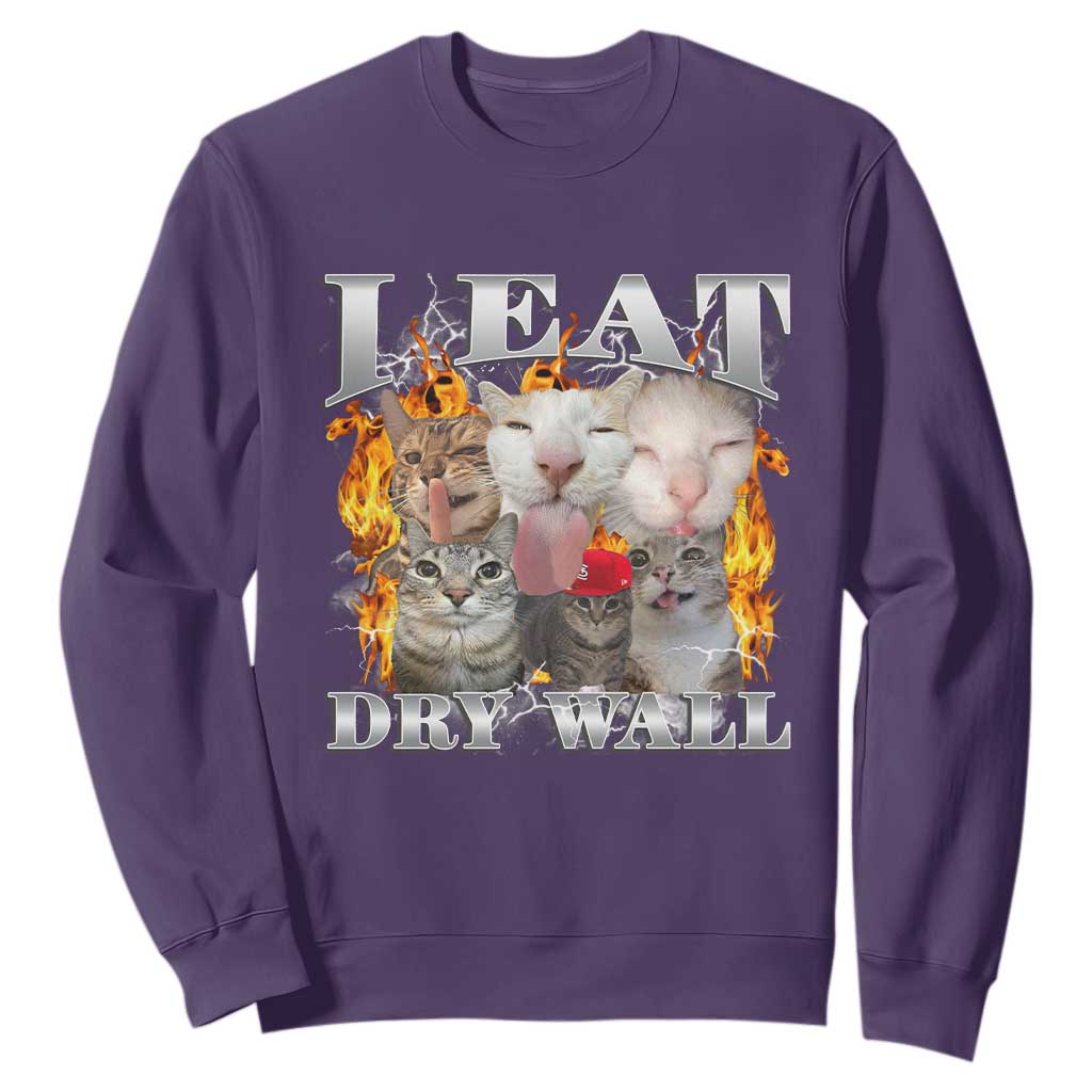 Funny Cat Meme Bootleg Graphic Sweatshirt I Eat Drywall Funny Weird Cursed Internet Memes TS10 Purple Print Your Wear