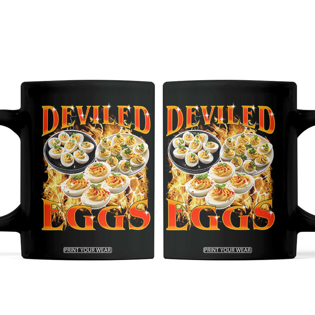 Deviled Eggs Coffee Mug Vintage 90s Thanksgiving Funny Foodie Bootleg Graphic TS10 Black Print Your Wear