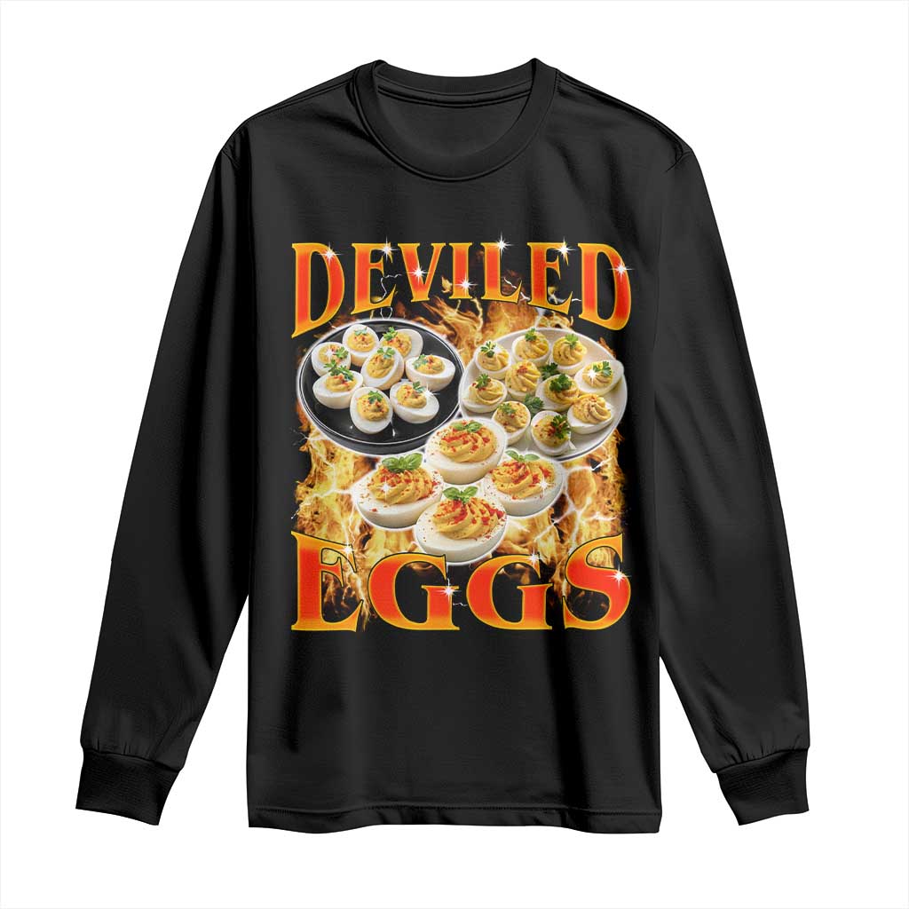Deviled Eggs Long Sleeve Shirt Vintage 90s Thanksgiving Funny Foodie Bootleg Graphic TS10 Black Print Your Wear