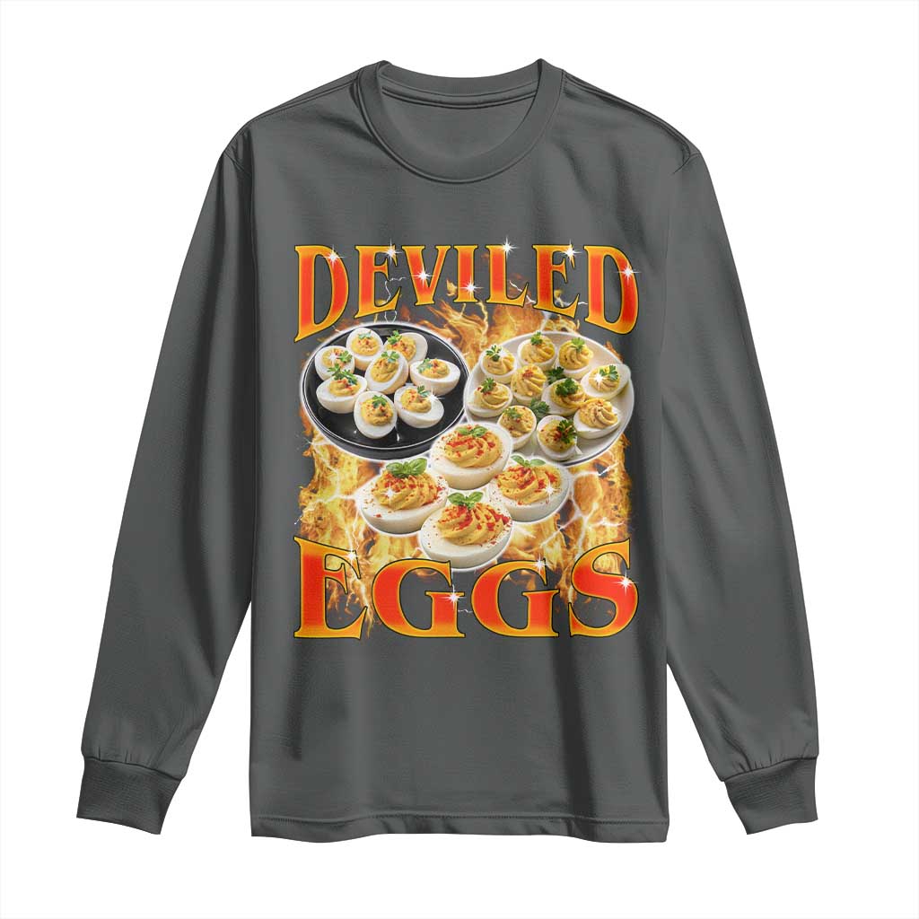 Deviled Eggs Long Sleeve Shirt Vintage 90s Thanksgiving Funny Foodie Bootleg Graphic TS10 Dark Heather Print Your Wear