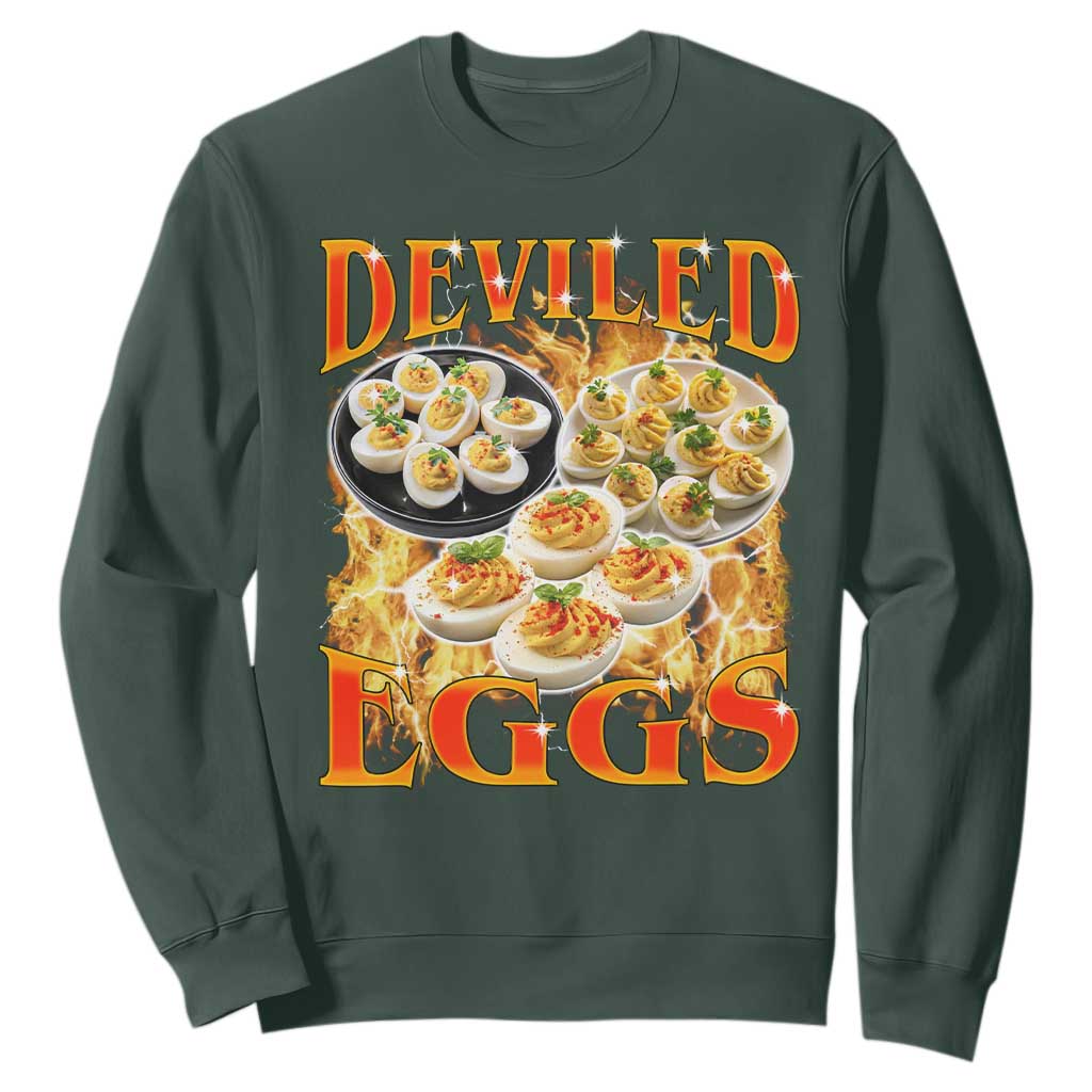 Deviled Eggs Sweatshirt Vintage 90s Thanksgiving Funny Foodie Bootleg Graphic TS10 Dark Forest Green Print Your Wear