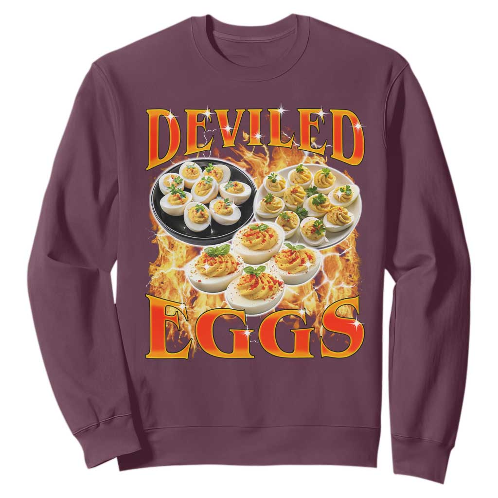 Deviled Eggs Sweatshirt Vintage 90s Thanksgiving Funny Foodie Bootleg Graphic TS10 Maroon Print Your Wear