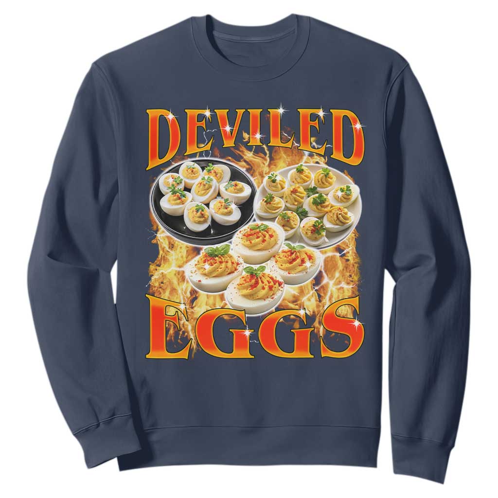 Deviled Eggs Sweatshirt Vintage 90s Thanksgiving Funny Foodie Bootleg Graphic TS10 Navy Print Your Wear