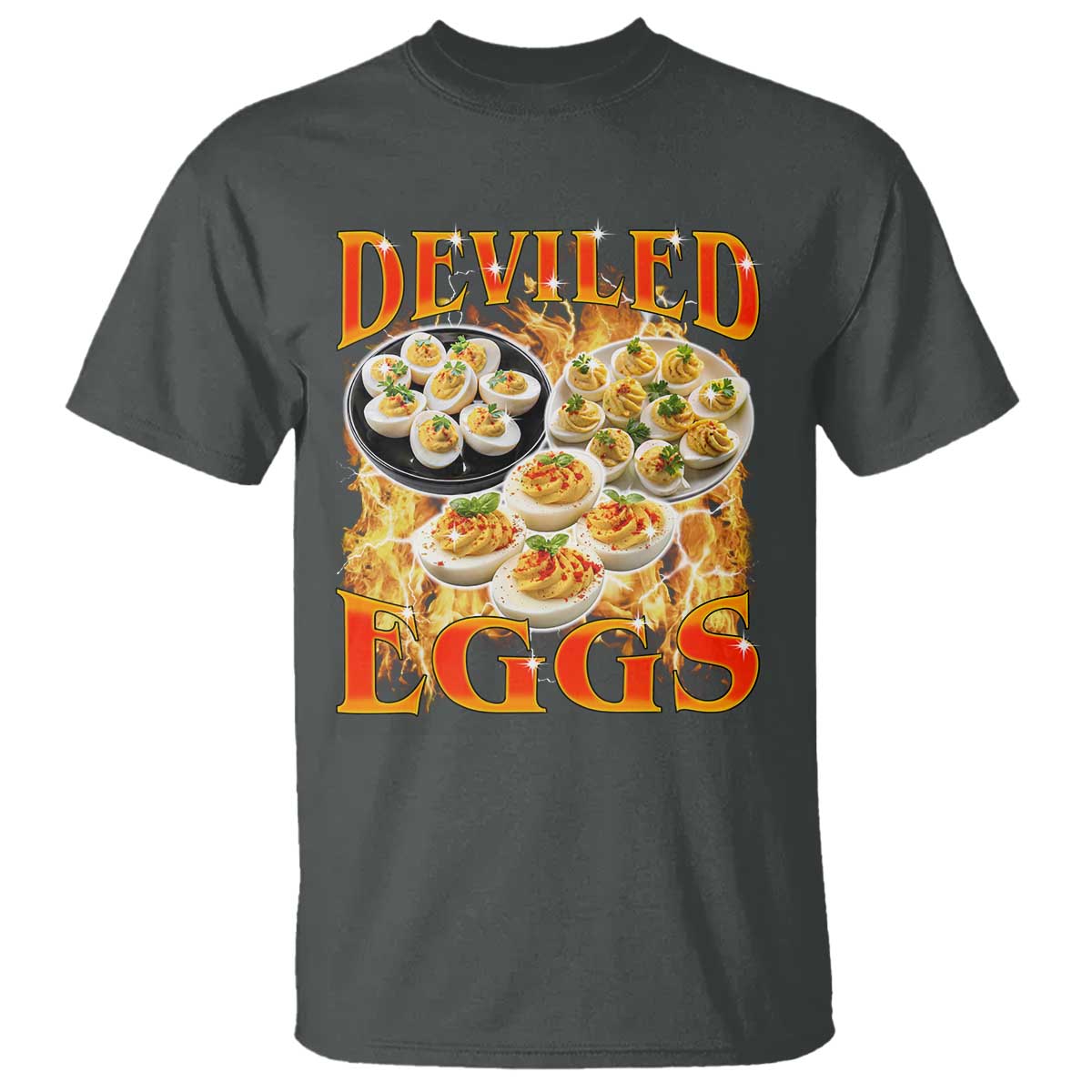 Deviled Eggs T Shirt Vintage 90s Thanksgiving Funny Foodie Bootleg Graphic TS10 Dark Heather Print Your Wear