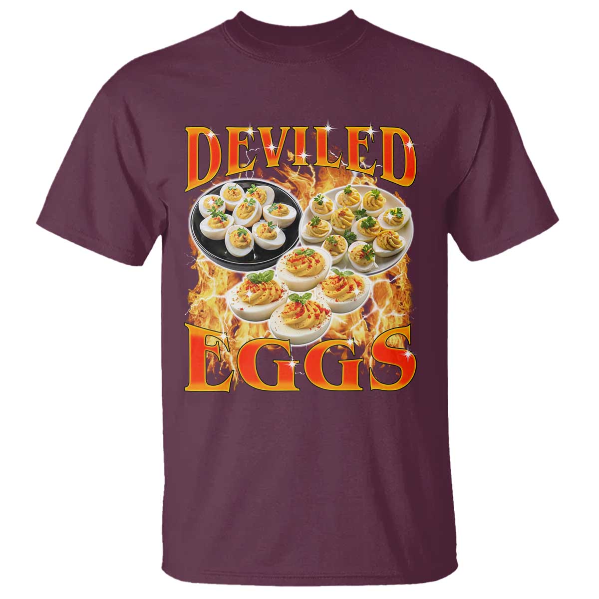Deviled Eggs T Shirt Vintage 90s Thanksgiving Funny Foodie Bootleg Graphic TS10 Maroon Print Your Wear