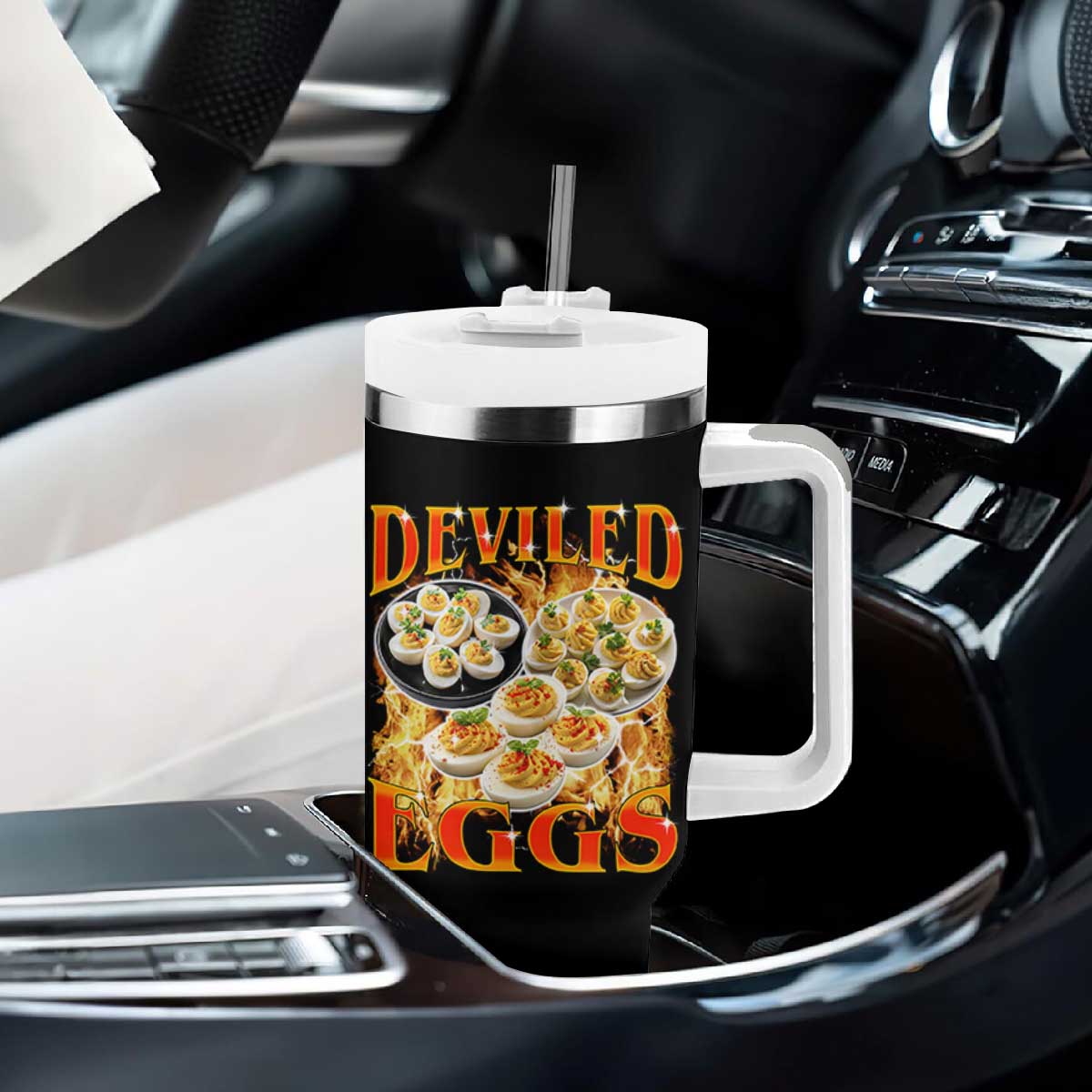 Deviled Eggs Tumbler With Handle Vintage 90s Thanksgiving Funny Foodie Bootleg Graphic TS10 Print Your Wear