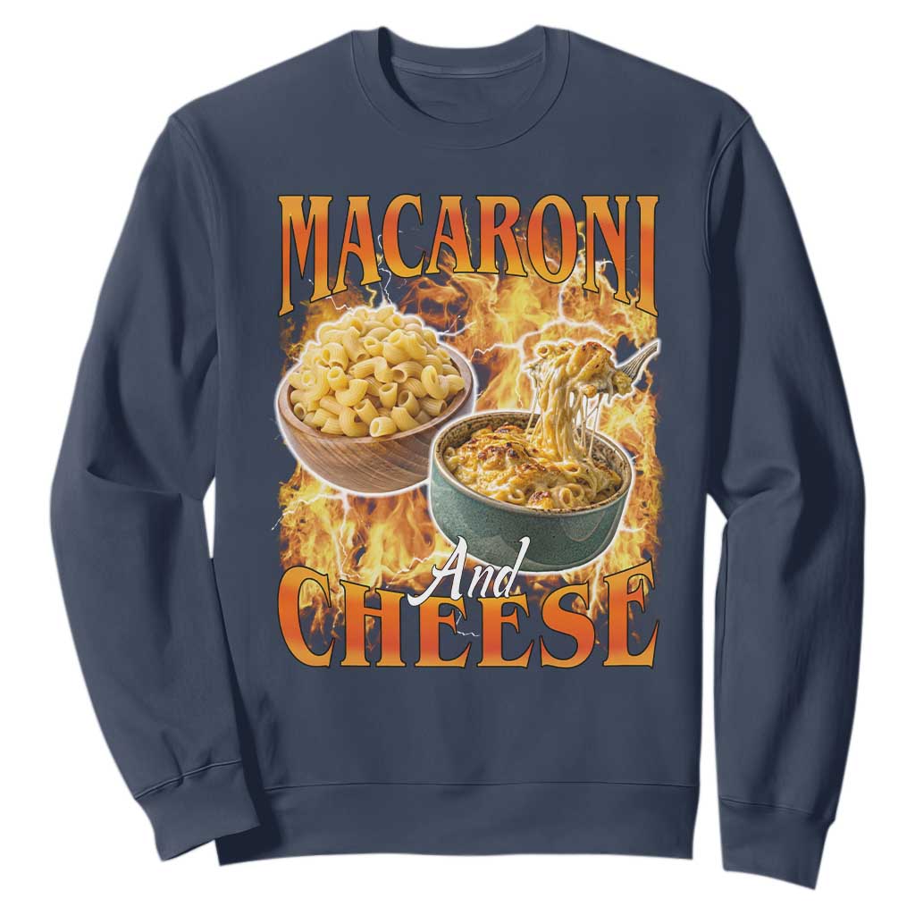 Macaroni And Cheese Meme Sweatshirt Vintage 90s Style Funny Foodie Bootleg Graphic TS10 Navy Print Your Wear
