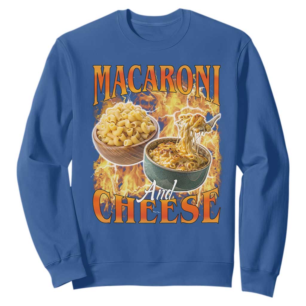 Macaroni And Cheese Meme Sweatshirt Vintage 90s Style Funny Foodie Bootleg Graphic TS10 Royal Blue Print Your Wear