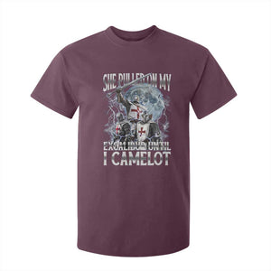 Funny Offensive Knight Meme T Shirt For Kid She Pulled On My Excalibur Bootleg TS10 Maroon Print Your Wear