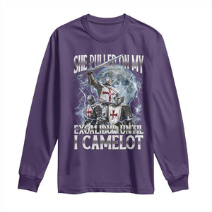 Funny Offensive Knight Meme Long Sleeve Shirt She Pulled On My Excalibur Bootleg TS10 Purple Print Your Wear