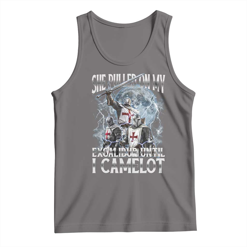 Funny Offensive Knight Meme Tank Top She Pulled On My Excalibur Bootleg TS10 Deep Heather Print Your Wear