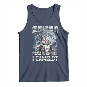 Funny Offensive Knight Meme Tank Top She Pulled On My Excalibur Bootleg TS10 Navy Print Your Wear