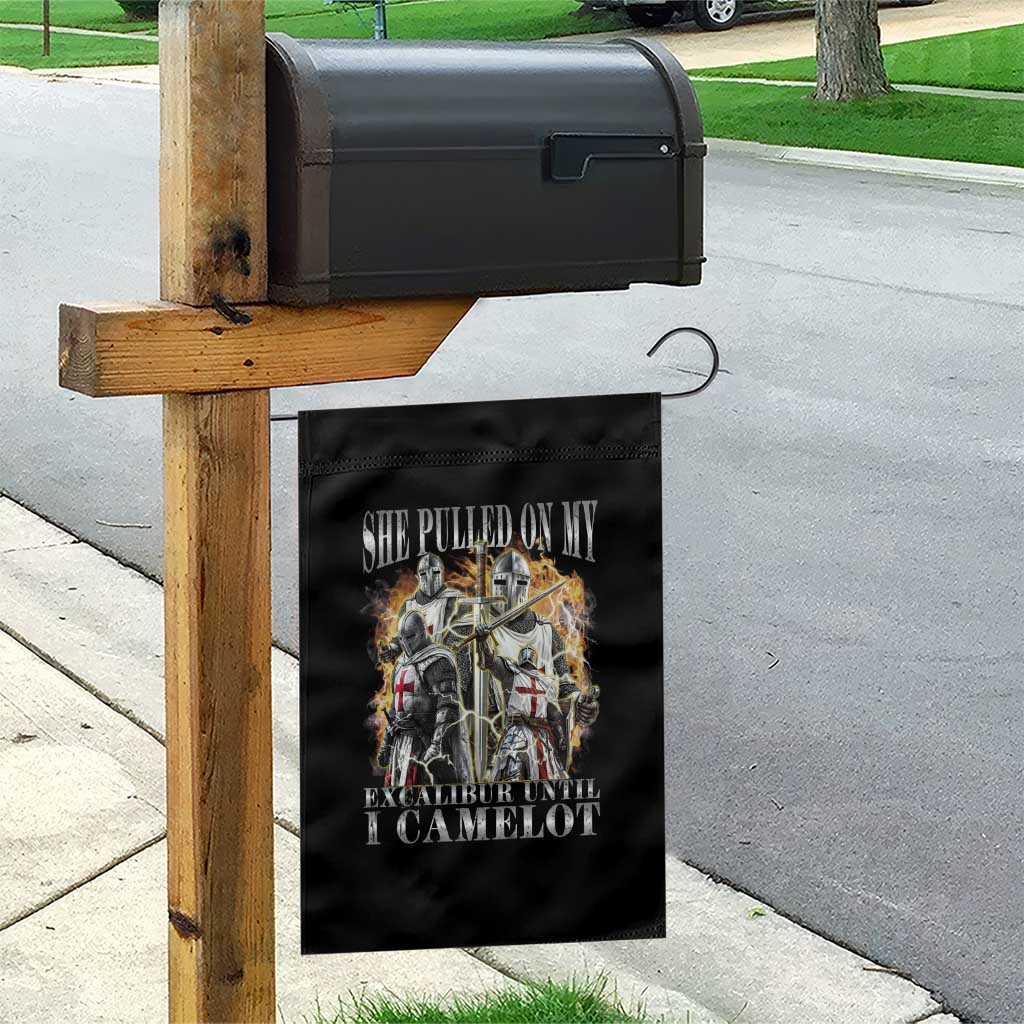 Funny Knight Meme Garden Flag She Pulled On My Excalibur Offensive Medieval Warrior Bootleg TS10 Print Your Wear