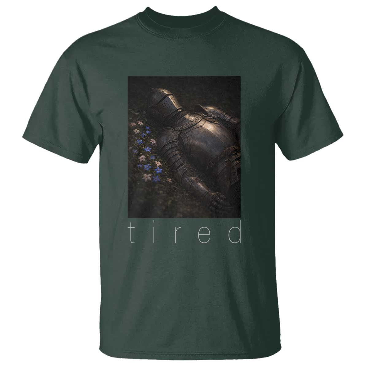 Tired Knight T Shirt Gothic Medieval Fantasy TS10 Dark Forest Green Print Your Wear