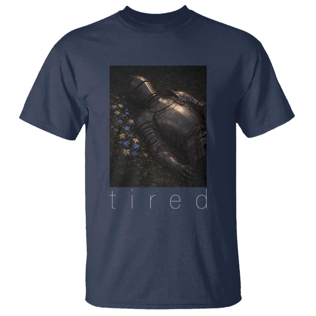 Tired Knight T Shirt Gothic Medieval Fantasy TS10 Navy Print Your Wear