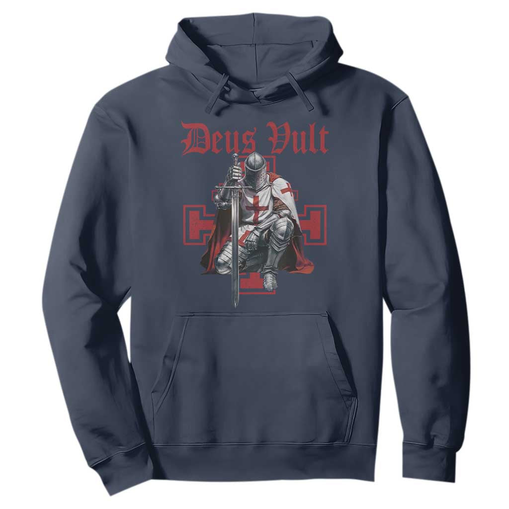 Deus Vult Knight Templar Hoodie Crusader Cross TS10 Navy Print Your Wear