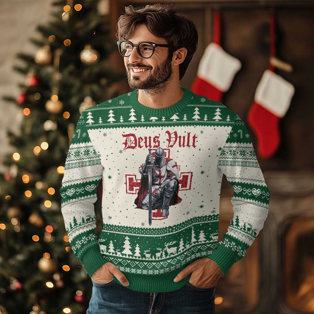 Deus Vult Knight Templar Ugly Christmas Sweater Crusader Cross TS10 Beige Green Print Your Wear