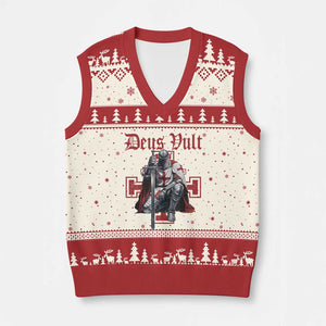 Deus Vult Knight Templar V-Neck Knit Sweater Vest Crusader Cross TS10 Beige Red Print Your Wear