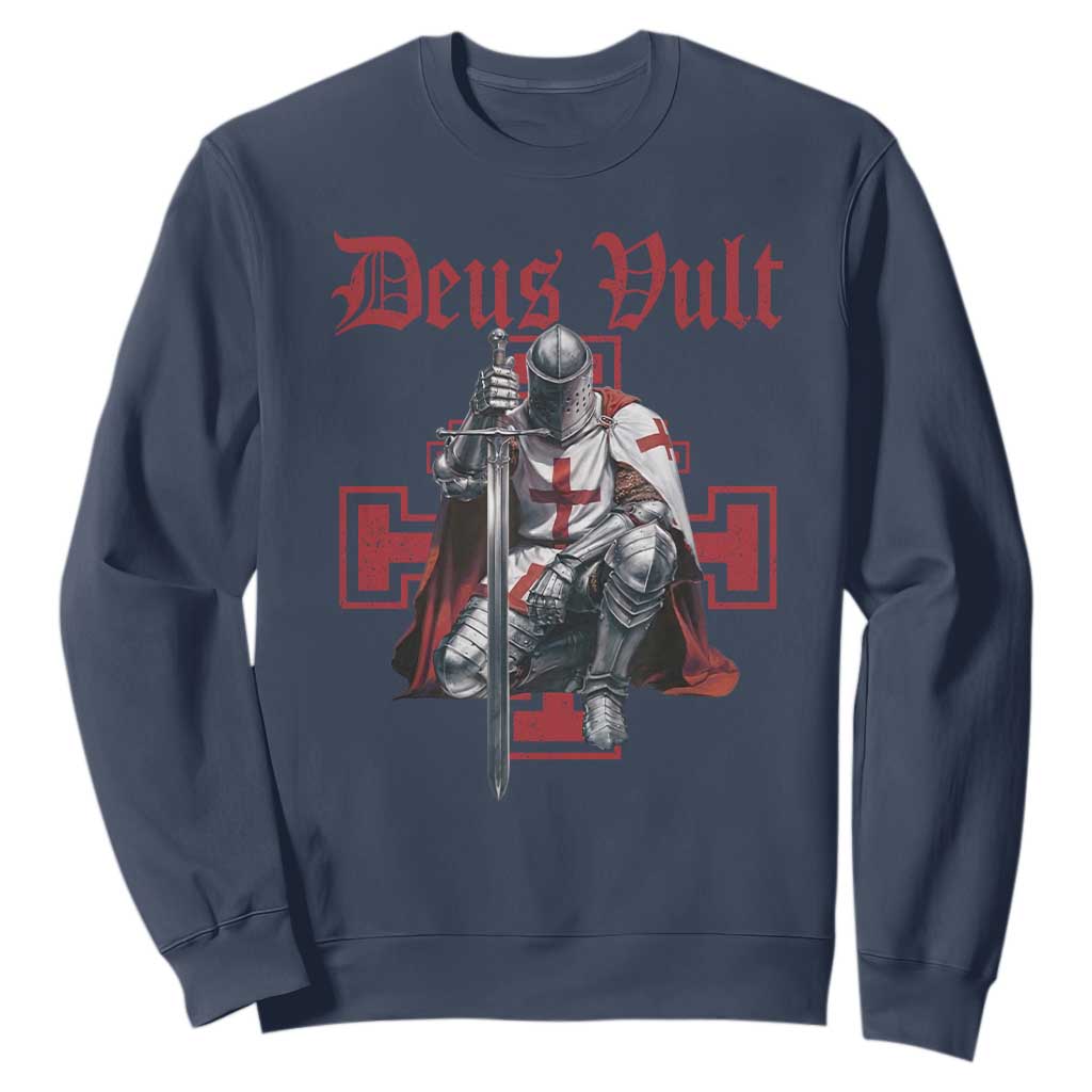 Deus Vult Knight Templar Sweatshirt Crusader Cross TS10 Navy Print Your Wear