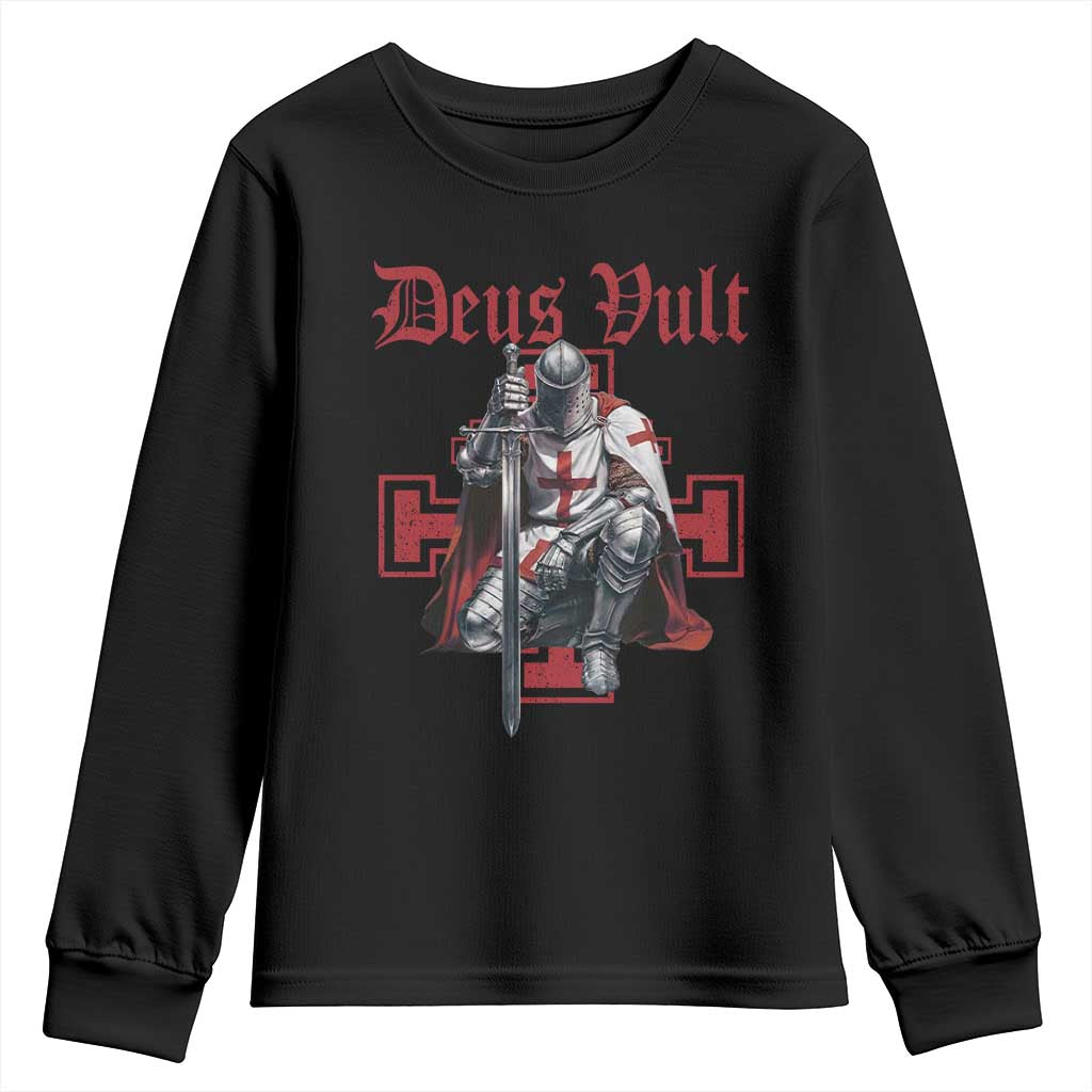 Deus Vult Knight Templar Youth Sweatshirt Crusader Cross TS10 Black Print Your Wear