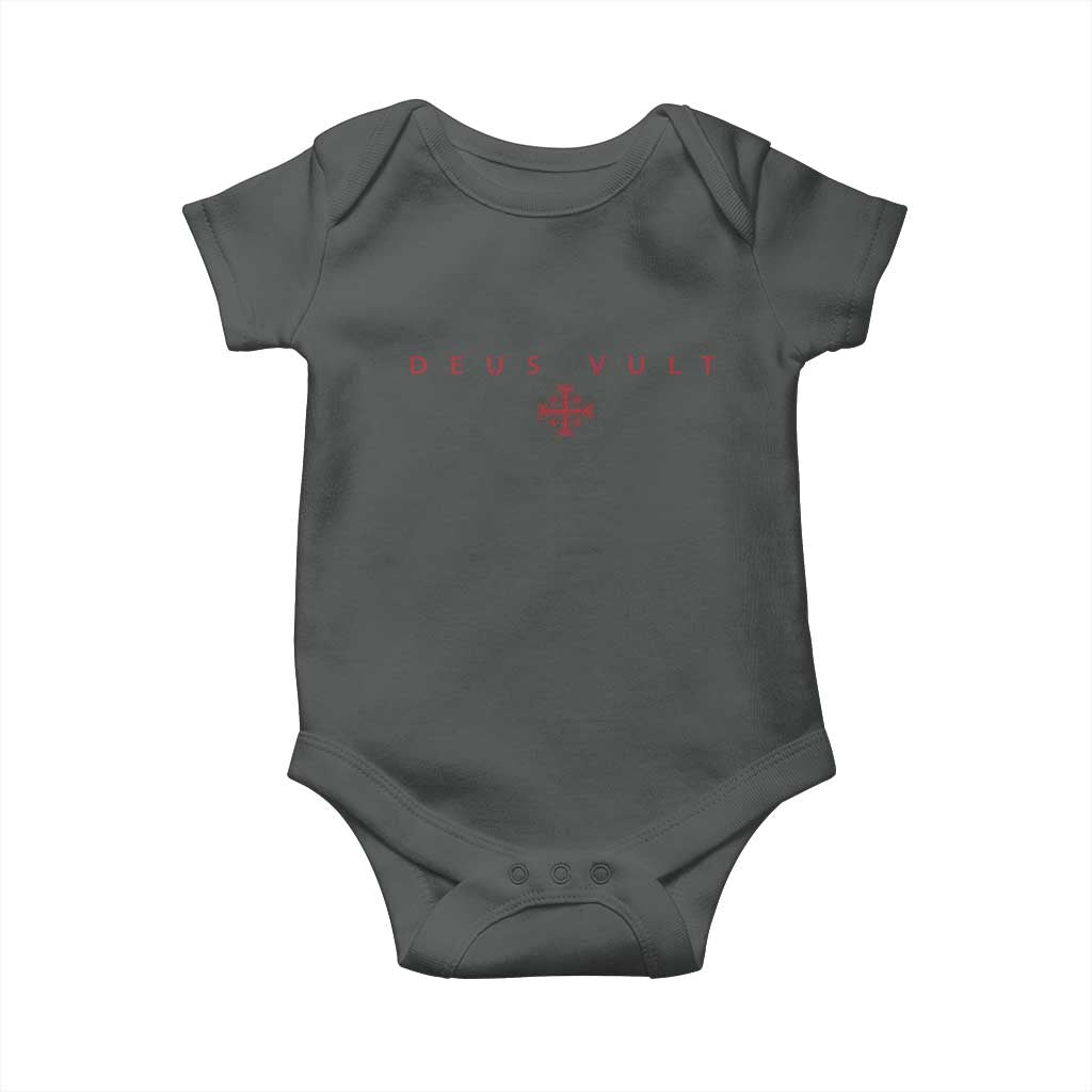 Catholic Knight Templar Crusader Cross Baby Onesie Subtle Minimal Christian Faith Deus Vult TS10 Dark Heather Print Your Wear