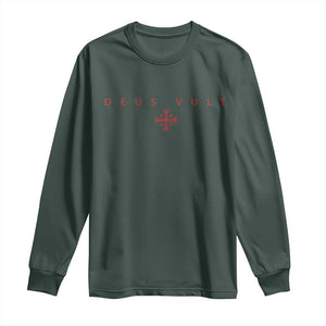 Catholic Knight Templar Crusader Cross Long Sleeve Shirt Subtle Minimal Christian Faith Deus Vult TS10 Dark Forest Green Print Your Wear