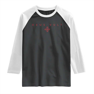 Catholic Knight Templar Crusader Cross Raglan Shirt Subtle Minimal Christian Faith Deus Vult TS10 Black White Print Your Wear