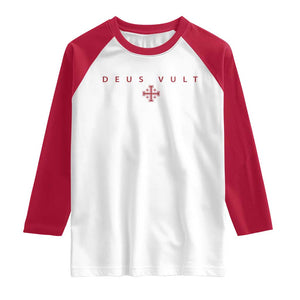 Catholic Knight Templar Crusader Cross Raglan Shirt Subtle Minimal Christian Faith Deus Vult TS10 White Red Print Your Wear