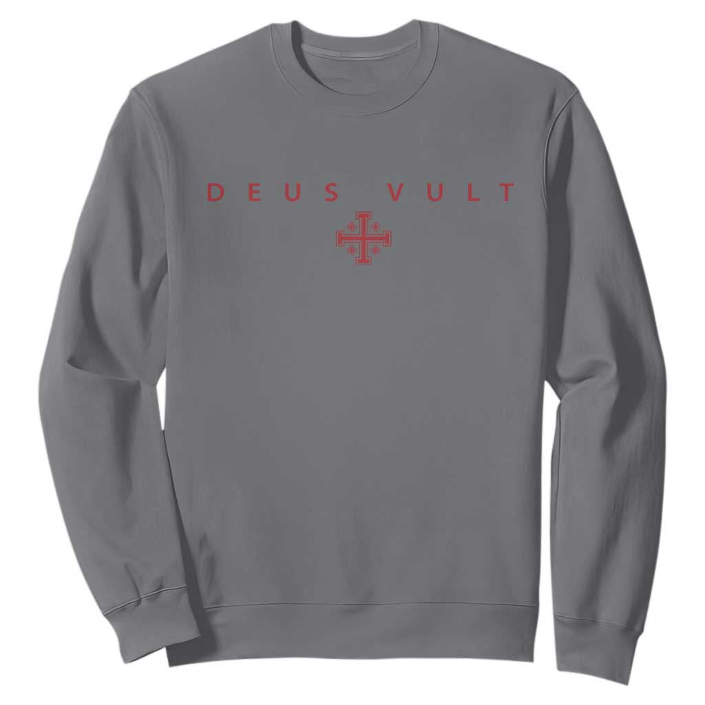 Catholic Knight Templar Crusader Cross Sweatshirt Subtle Minimal Christian Faith Deus Vult TS10 Charcoal Print Your Wear