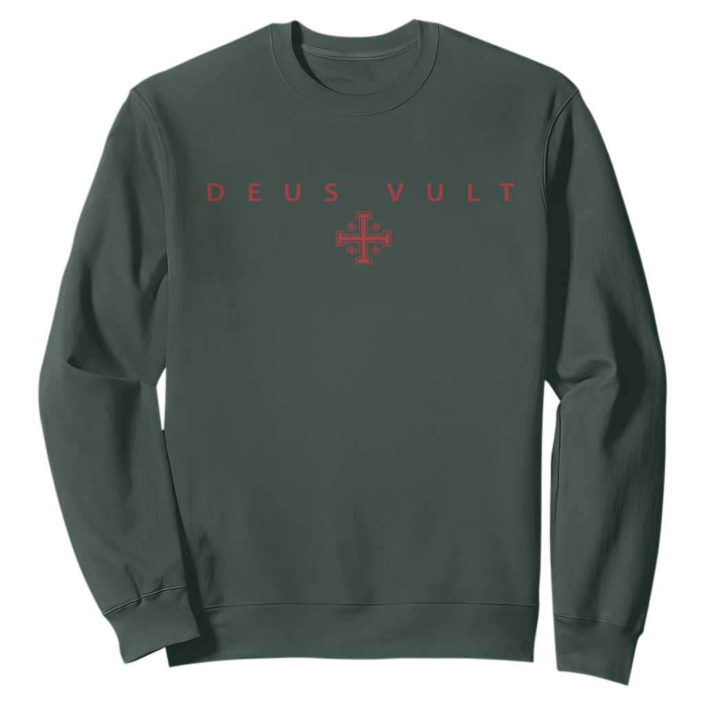 Catholic Knight Templar Crusader Cross Sweatshirt Subtle Minimal Christian Faith Deus Vult TS10 Dark Forest Green Print Your Wear