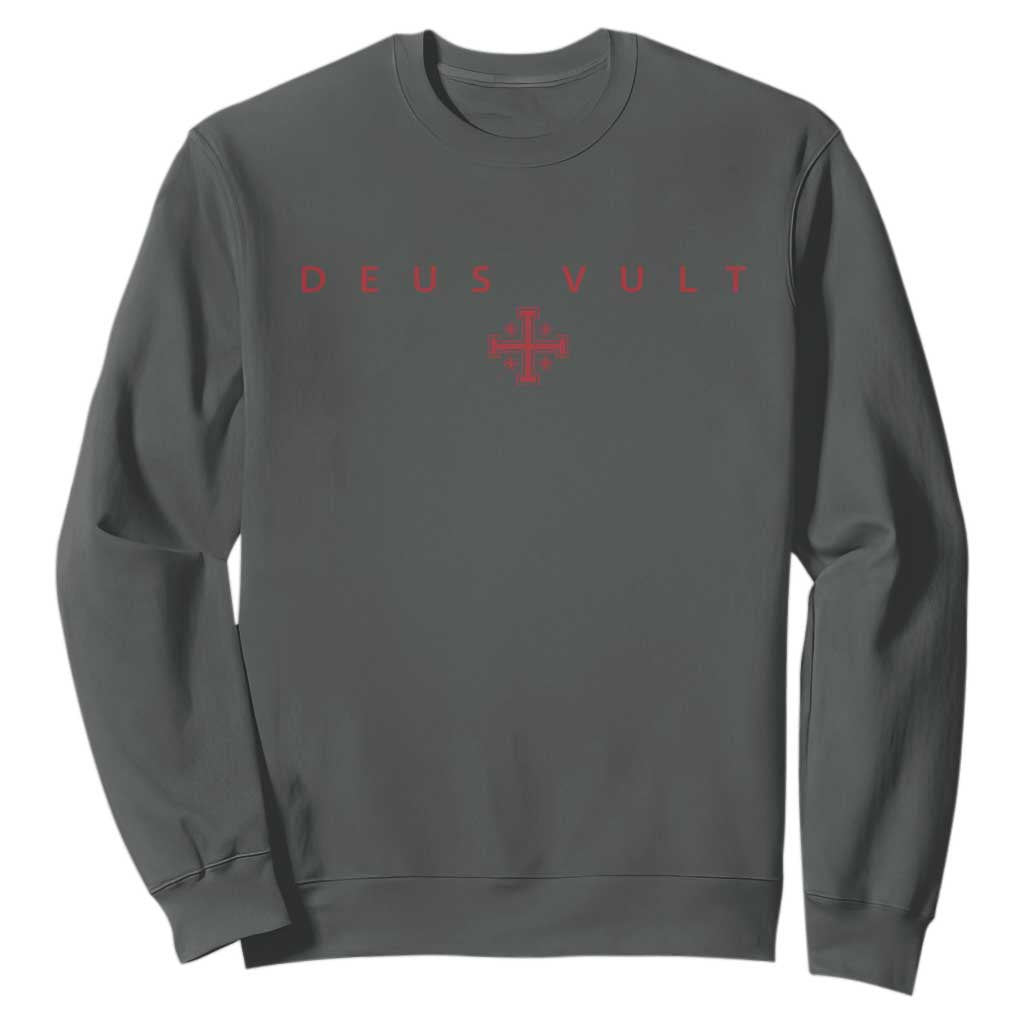 Catholic Knight Templar Crusader Cross Sweatshirt Subtle Minimal Christian Faith Deus Vult TS10 Dark Heather Print Your Wear