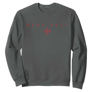 Catholic Knight Templar Crusader Cross Sweatshirt Subtle Minimal Christian Faith Deus Vult TS10 Dark Heather Print Your Wear