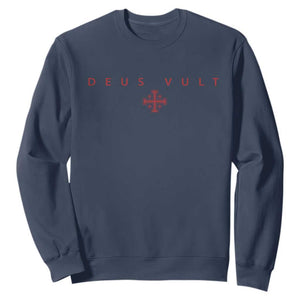 Catholic Knight Templar Crusader Cross Sweatshirt Subtle Minimal Christian Faith Deus Vult TS10 Navy Print Your Wear